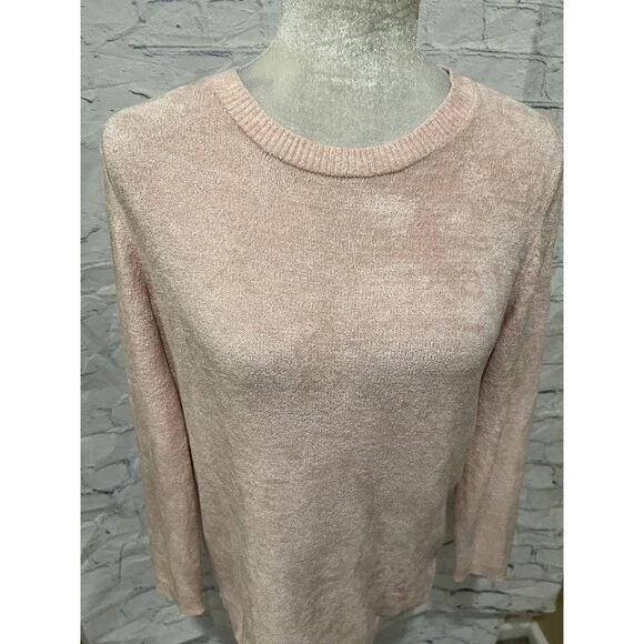 J. JILL Sweater Pink Velour Pullover Long Sleeves Round Neck Women’s Size Medium - Picture 2 of 7
